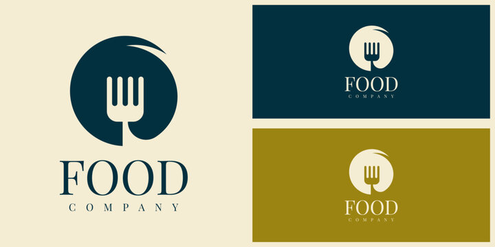 Food company logo set with fork and plate
