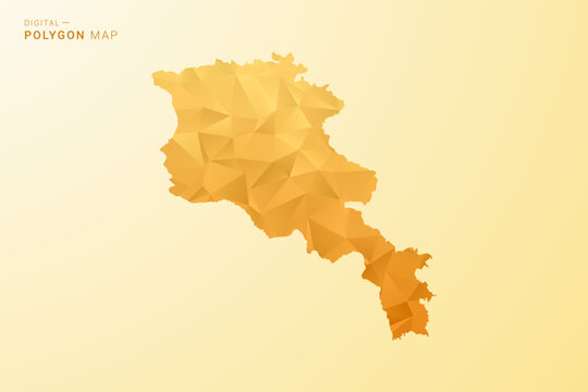 Armenia Map - Polygon style vector illustration in yellow and orange low poly geometric design, modern minimal silhouette, isolated for infographic.