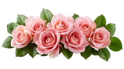 Beautiful Arrangement of Delicate Pink Roses with Green Leaves.