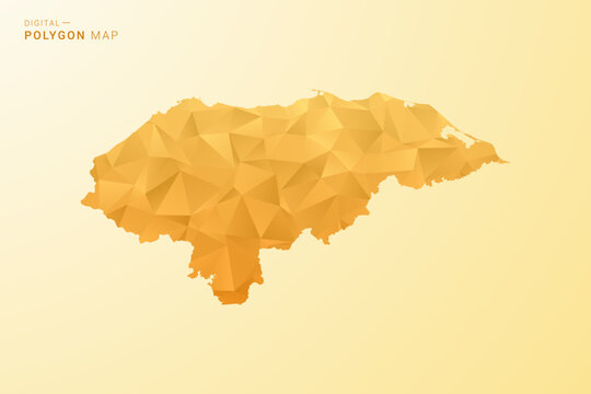 Honduras Map - Polygon style vector illustration in yellow and orange low poly geometric design, modern minimal silhouette, isolated for infographic.