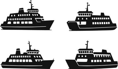Obraz premium Ferry boat silhouette set vector illustration