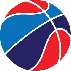 Basketball with red and blue segments for sports, games, and athletic themes © Vector ForceX