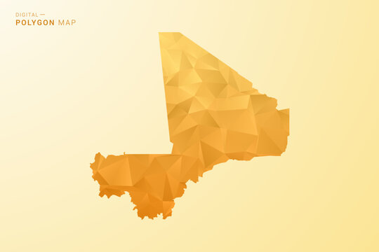 Mali Map - Polygon style vector illustration in yellow and orange low poly geometric design, modern minimal silhouette, isolated for infographic.
