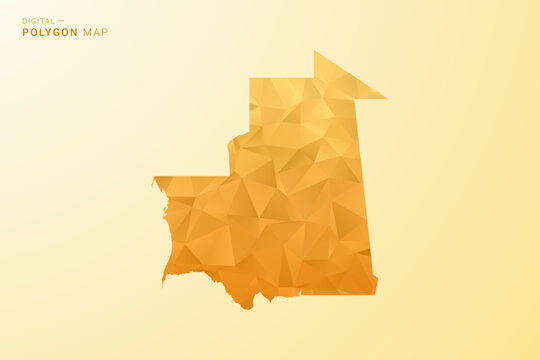 Mauritania Map - Polygon style vector illustration in yellow and orange low poly geometric design, modern minimal silhouette, isolated for infographic.