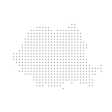 Romania country dotted map. Black spot pixel illustration isolated on white background. Vector circle mosaic.