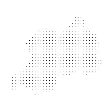 Rwanda country dotted map. Black spot pixel illustration isolated on white background. Vector circle mosaic.