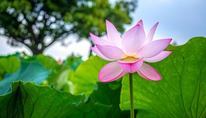 Fototapeta premium Beautiful Lotus Flower Blooming in a Serene Garden.