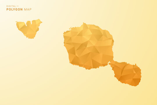 French Polynesia Map - Polygon style vector illustration in yellow and orange low poly geometric design, modern minimal silhouette, isolated for infographic.