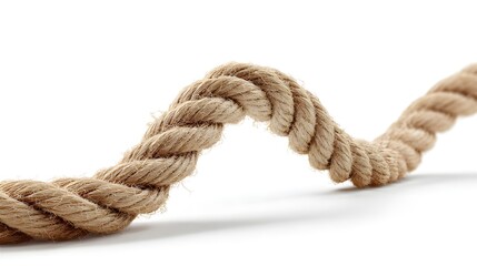 Fototapeta premium Thick Natural Fiber Rope Curving Across a White Background.