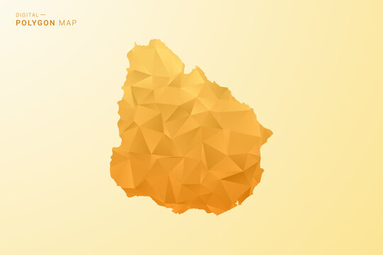 Uruguay Map - Polygon style vector illustration in yellow and orange low poly geometric design, modern minimal silhouette, isolated for infographic.