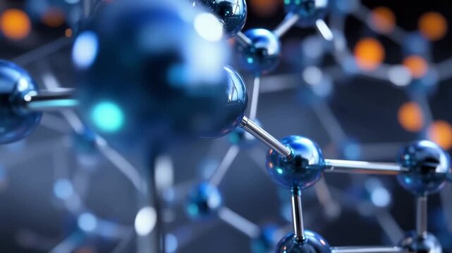 Metallic Molecular Structure Nanotechnology Network Macro Visualization ultra realistic macro visualization of a molecular nanotechnology structure composed of metallic spherical 4K