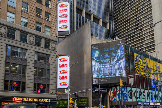 Restaurants, office buildings and skyscrapers in Time Square midtown Manhattan New York City New York USA