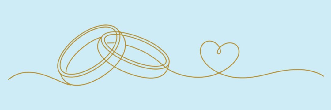 Wedding Rings and Heart Line Art vector illustration