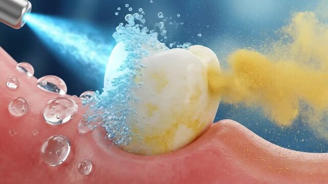 Advanced Dental Cleaning and Whitening: Laser and Airflow Technology for Plaque and Stain Removal on a Tooth