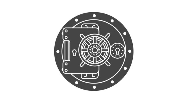 Round metallic safe vault door with dial lock icon illustration on isolated white background.