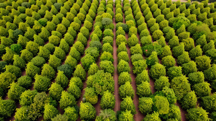 Fototapeta premium Aerial view of citriculture in Petorca in Chile, South America - plantation of citrus fruits
