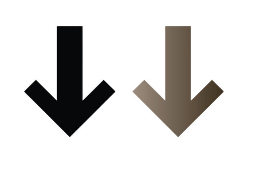 Two downward pointing arrows, one solid black and one gradient, indicating direction or decrease