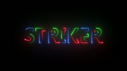 Obraz premium Neon sign text spelling STRIKER with red green and blue glow on a dark Generate title without using the word 