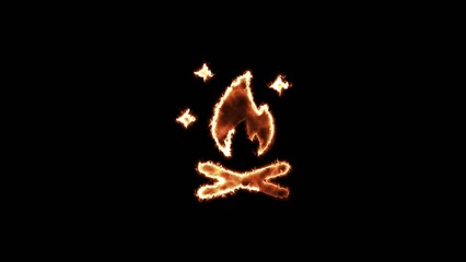 Fototapeta premium Orange glowing campfire with crossed logs flames and sparks on a Generate title without using the word 