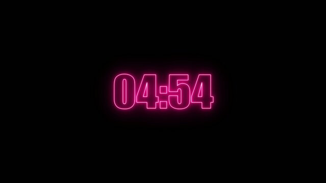 Pink neon digital clock numbers displaying 0454 glowing against a dark Generate title without using the word "Title:" before it. background time