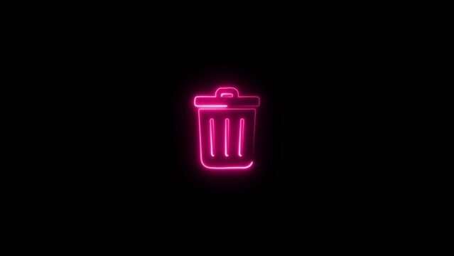 Pink neon glowing trash bin on dark Generate title without using the word "Title:" before it. background