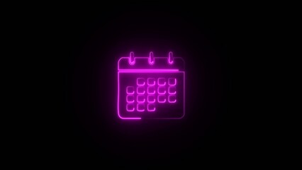 Purple neon glowing calendar with paper clips on a dark Generate title without using the word "Title:" before it. background © The_Dream_Stock