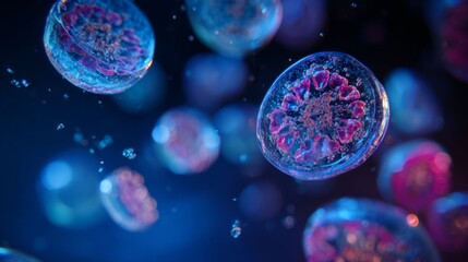 Naklejka premium Colorful Microscopic Cells in a Science Background