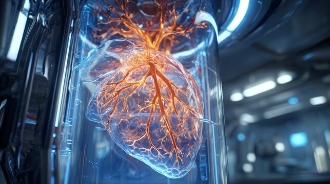 Futuristic Glass Heart with Lighted Vessels