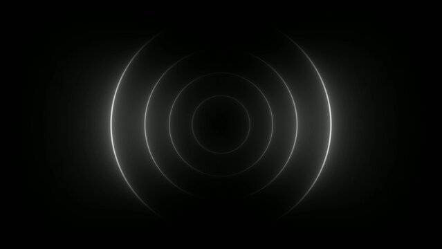 Semi circular Generate title without using the word "Title:" before it. white glowing soundwaves radiating outward on a dark background with a sleek light effect