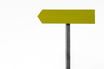 Photo of 1 one alone yellow arrow sign points to the right isolated on white background Empty copy space for inscription Blank mock up mockup mock-up template
