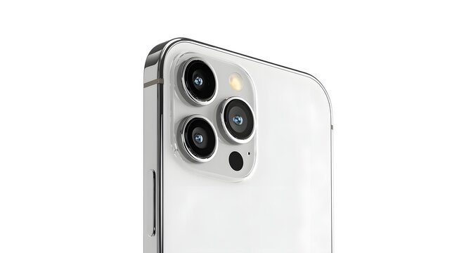 Close-up of a White iPhone Camera Module with Three Lenses.