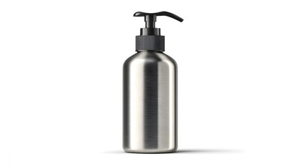 Obraz premium Modern Silver Metal Pump Bottle Dispenser Isolated on White Background.