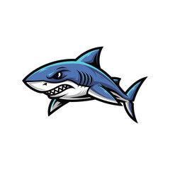 Obraz premium Cartoon shark with sharp teeth swimming.