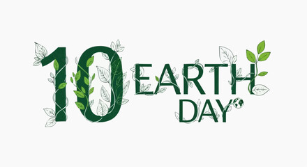 Fototapeta premium A vector graphic illustration of the text '10 Earth Day' with leaves and vines
