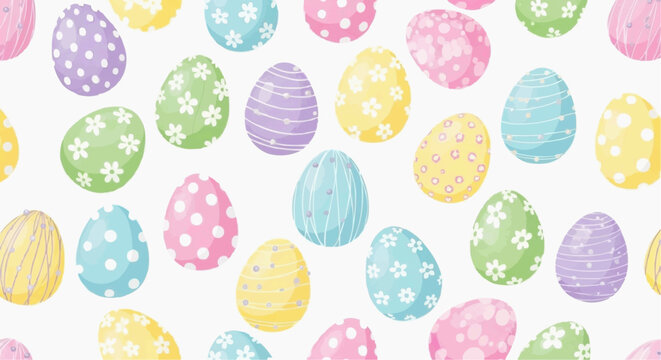 A colorful Easter egg pattern with pastel colors and floral designs