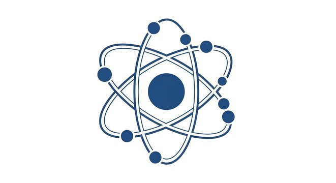 Blue Atom Symbol on White Background Illustration