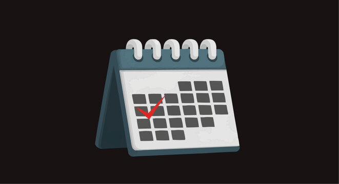 A vector graphic illustration of a calendar with a red checkmark