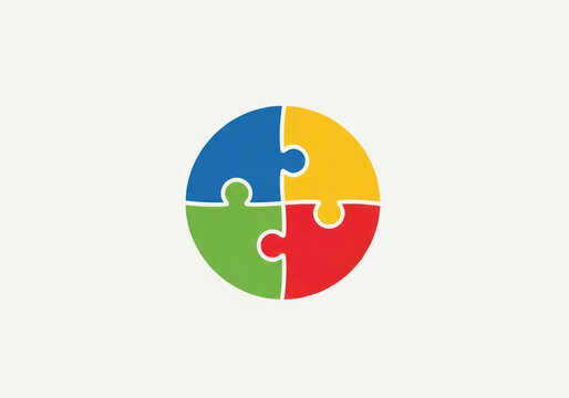 Colorful puzzle pieces coming together in a circle on white background symbolizing unity and teamwork