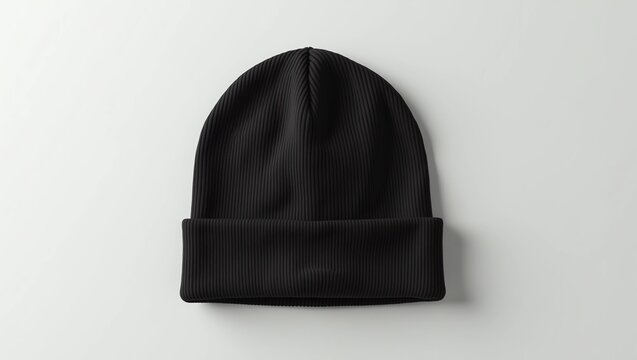 black woll beanie, winter beanie hat. beanie hat isolate white background. Blank Beanie Hat Mockup with Free Space for Your Design on a white background