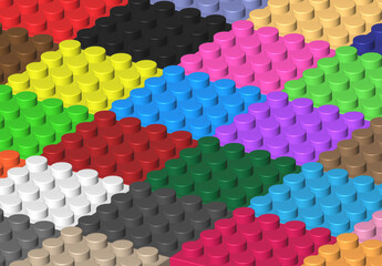 Fototapeta premium Realistic colored plastik constructor parts background. Byilding concept backdrop. 3D rendered vector illustration