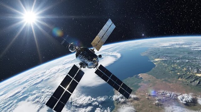 Satellite in Space Orbiting Earth.