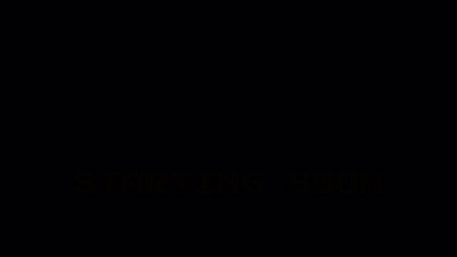 Retro 8-bit Starting Soon Pixel Text Animation for Vintage Arcade Games and VHS Style Motion Graphics Overlay on Black Background 4k video
