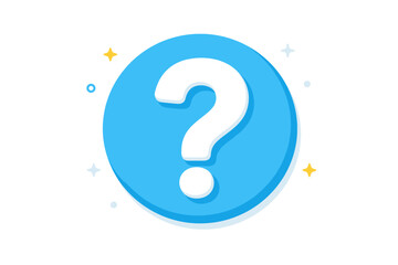 White Question Mark Icon in a Blue Circle Isolated on White Background. Flat Vector Illustration for Help, Support, FAQ, Information, Query, Problem Solving, and Customer Service Concepts.