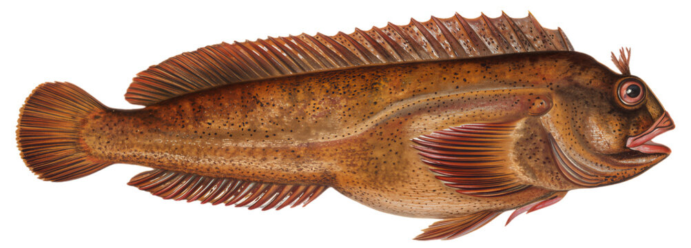 Tompot Blenny (Parablennius gattorugine), scientifically accurate representation, isolated on transparent background, PNG