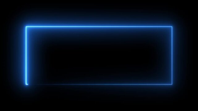 Glowing neon rectangle border frame animated on black background. Neon rectangular frame loopable. Neon lines frame animation. Motion graphics of neon rectangle frame concept. 4k