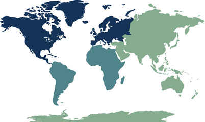 Obraz premium A colorful vector illustration of a world map with different colored continents on a white background