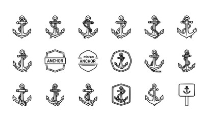 Anchor outline icon set nautical ship anchor linear symbols editable stroke vector collection © Shukimon
