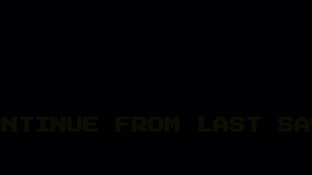 Nostalgic 8-bit video game start menu displaying continue and new game options in glowing green pixel font 4k video animation seamless loop