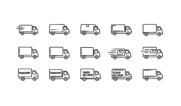 Delivery truck line icon set logistics transport outline symbols editable stroke vector collection