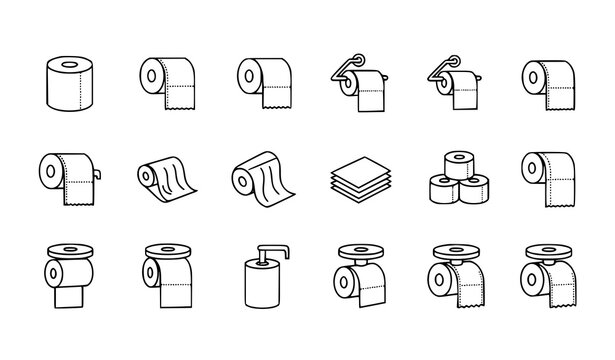 Toilet paper line icon set bathroom tissue roll outline symbols collection isolated on white background